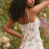 Calista Cream Rose Print Mesh Maxi Dress