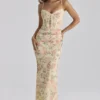 Calista Peach Floral Print Mesh Maxi Dress