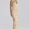 Calista Peach Floral Print Mesh Maxi Dress