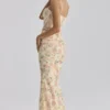 Calista Peach Floral Print Mesh Maxi Dress