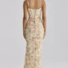Calista Peach Floral Print Mesh Maxi Dress