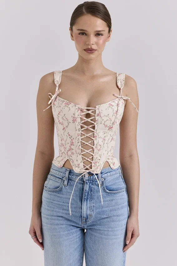 Callie Cream Vintage Floral Cotton Corset Top