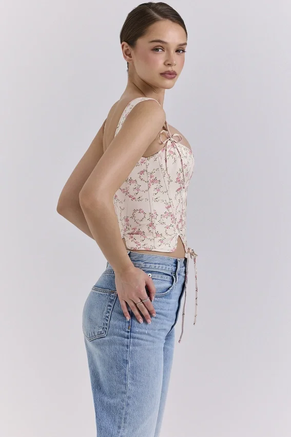 Callie Cream Vintage Floral Cotton Corset Top