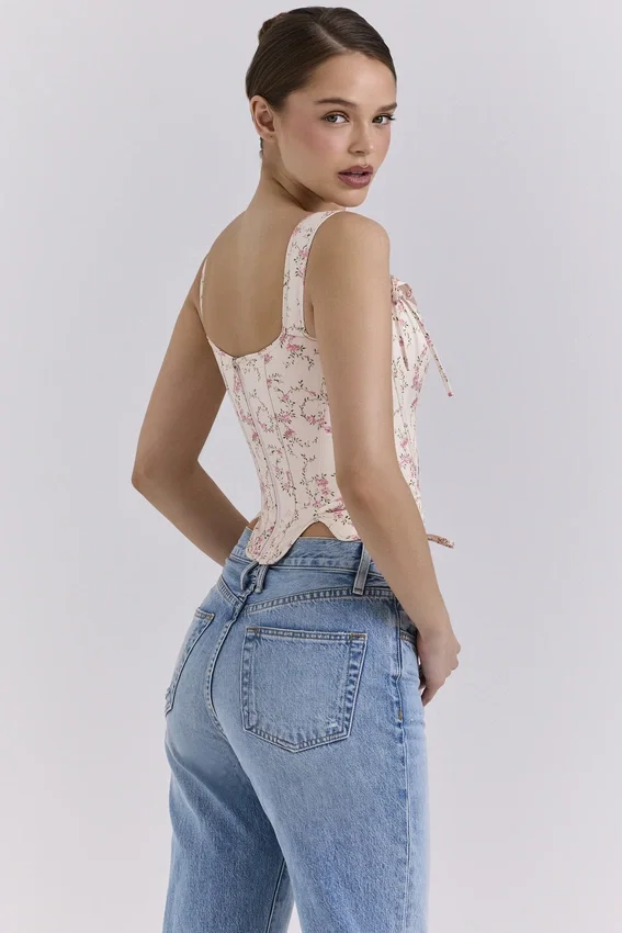 Callie Cream Vintage Floral Cotton Corset Top