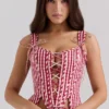 Callie Red Gingham Cotton Corset Top