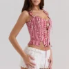 Callie Red Gingham Cotton Corset Top