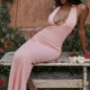 Camelia Apricot Plunge Maxi Dress