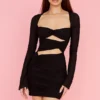 Camille Black Real Silk Cutout Mini Dress