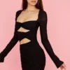 Camille Black Real Silk Cutout Mini Dress