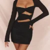 Camille Black Real Silk Cutout Mini Dress