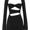 Camille Black Real Silk Cutout Mini Dress