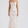 Capriana White & Gold Jacquard Satin Gown