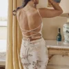 Capriana White & Gold Jacquard Satin Gown