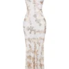 Capriana White & Gold Jacquard Satin Gown