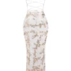 Capriana White & Gold Jacquard Satin Gown