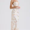 Capriana White & Gold Jacquard Satin Gown