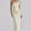 Caprice Lemon One Shoulder Satin Maxi Dress