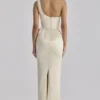 Caprice Lemon One Shoulder Satin Maxi Dress