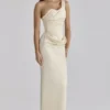 Caprice Lemon One Shoulder Satin Maxi Dress