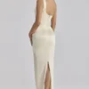Caprice Lemon One Shoulder Satin Maxi Dress