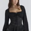 Cara Black Long Sleeve Georgette Peplum Top