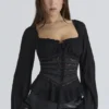 Cara Black Long Sleeve Georgette Peplum Top