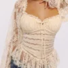 Cara Vintage Ivory Long Sleeve Lace Peplum Top