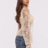 Cara Vintage Ivory Long Sleeve Lace Peplum Top