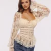 Cara Vintage Ivory Long Sleeve Lace Peplum Top