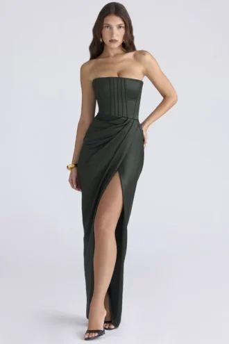 Carelle Emerald Satin Strapless Maxi Dress