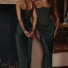 Carelle Emerald Satin Strapless Maxi Dress
