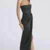 Carelle Emerald Satin Strapless Maxi Dress