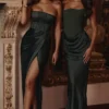 Carelle Emerald Satin Strapless Maxi Dress