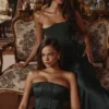 Carelle Emerald Satin Strapless Maxi Dress