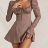 Carlina Mocha Long Sleeve Mini Dress