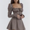 Carlina Mocha Long Sleeve Mini Dress