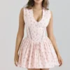 Carmel Pink Stretch Cotton Floral Print Mini Dress