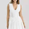Carmel White Stretch Cotton Mini Dress