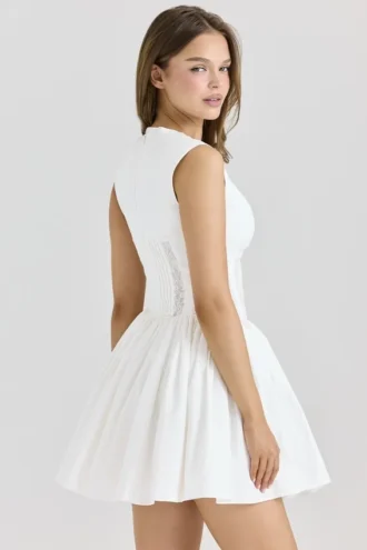 Carmel White Stretch Cotton Mini Dress