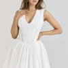 Carmel White Stretch Cotton Mini Dress