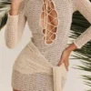 Carmelita Natural Knit Lace Up Dress