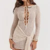 Carmelita Natural Knit Lace Up Dress