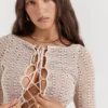 Carmelita Natural Knit Lace Up Dress