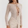 Carmelita Natural Knit Lace Up Dress