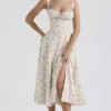 Carmen Pale Blue Meadow Print Cotton Bustier Sundress