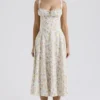 Carmen Pale Blue Meadow Print Cotton Bustier Sundress