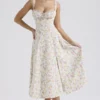 Carmen Pale Blue Meadow Print Cotton Bustier Sundress