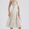 Carmen Pale Blue Meadow Print Cotton Bustier Sundress
