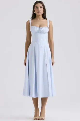 Carmen Soft Blue Cotton Bustier Sundress