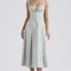 Carmen Soft Blue Vintage Floral Print Cotton Bustier Sundress